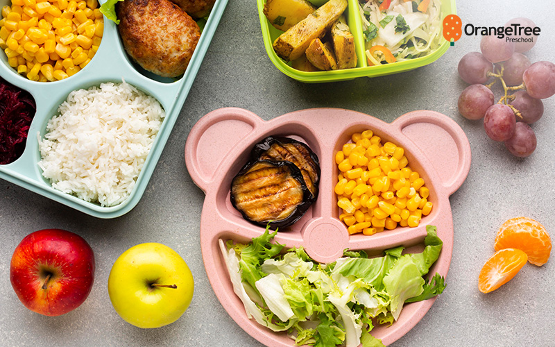 Healthy lunch options for OrangeTree Preschool children.