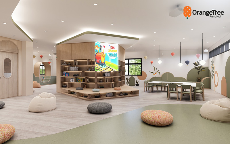 Learning environment at OrangeTree Preschool, a spacious classroom.